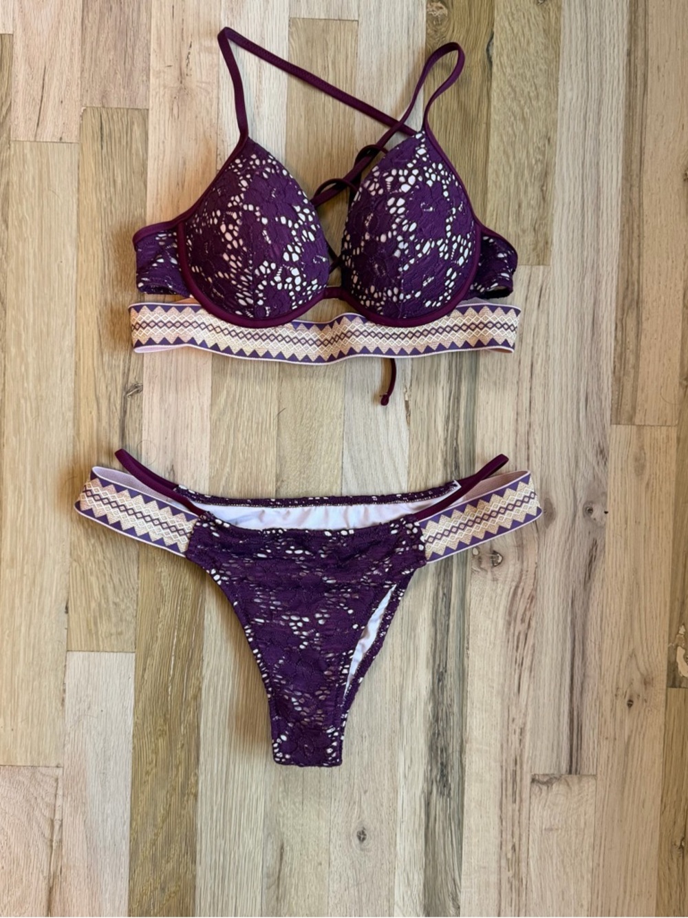 Target Purple Lace Push-Up Bikini Set with Cream Trim